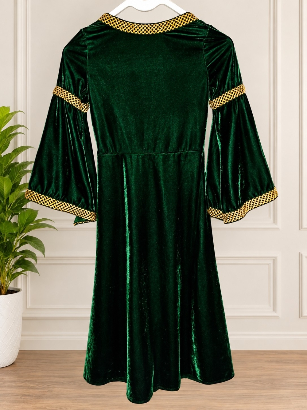 Emerald Green Velvet Medieval-Inspired Costume Dress Girls Size M - Picture 2 of 4